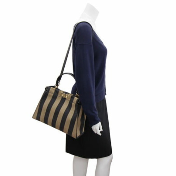 Fendi Handbag Pecan Peek-A-Boo 8BN290 Beige Black Nubuck Leather Shoulder Str... - Picture 10 of 10